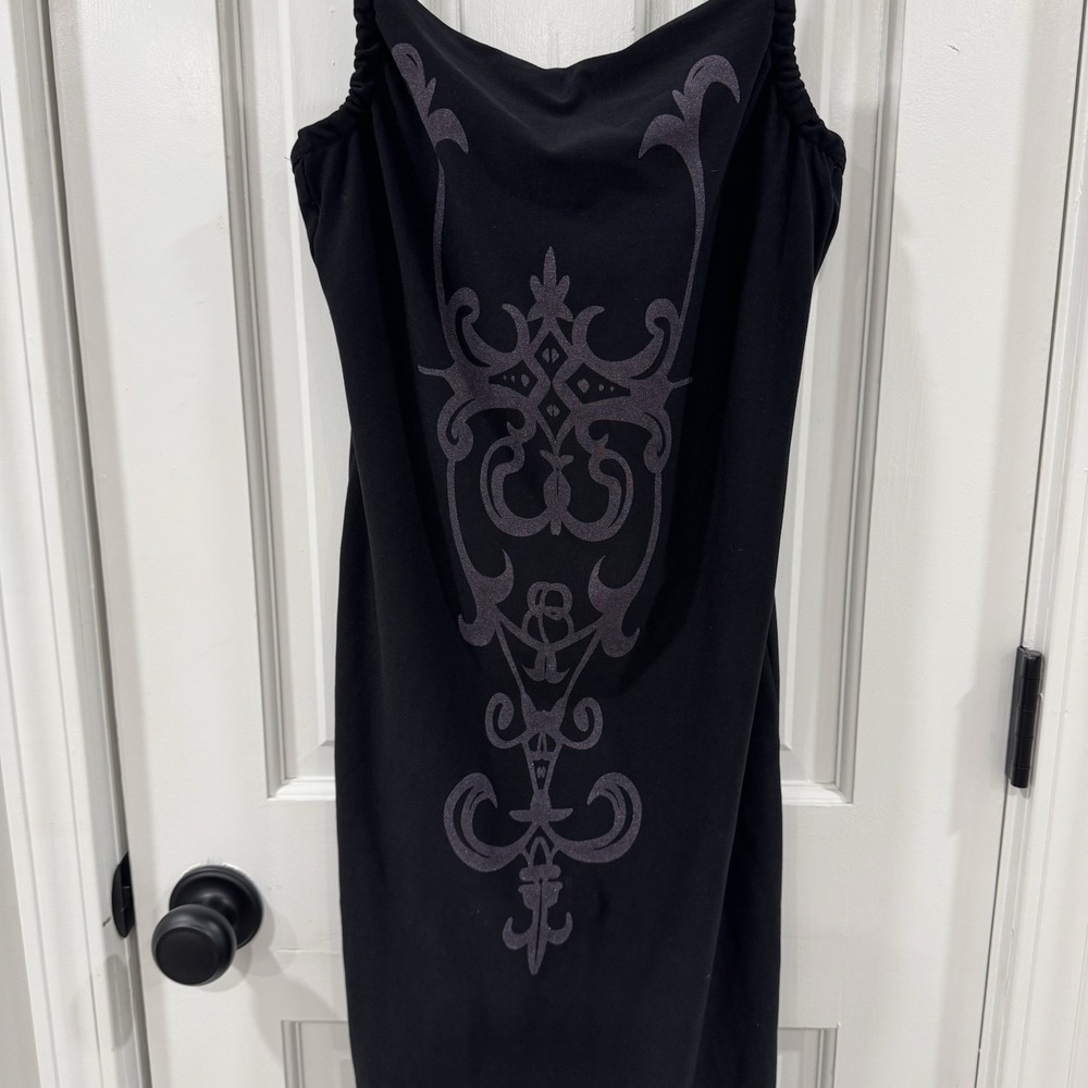 Jane Norman Black Goth Bodycon Midi Dress M/L Whimsigoth Boho Witchy Y2K 90s